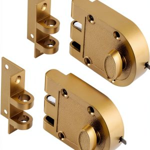Deadbolt Lock Jimmy Proof Gold Rim Lock with 2 Brass Keys - Commercial-0