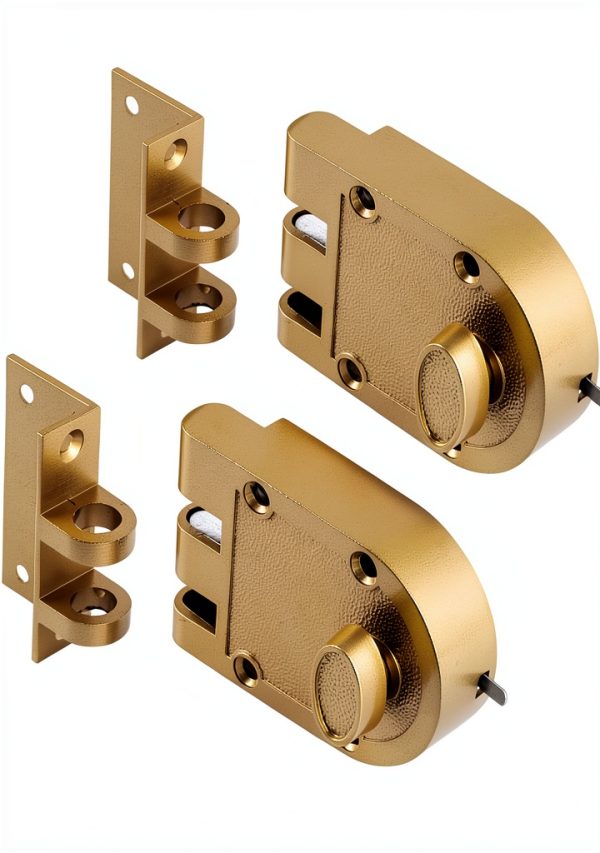 Deadbolt Lock Jimmy Proof Gold Rim Lock with 2 Brass Keys - Commercial-0