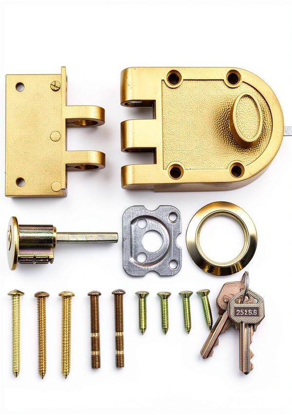 Deadbolt Lock Jimmy Proof Gold Rim Lock with 2 Brass Keys - Commercial-2