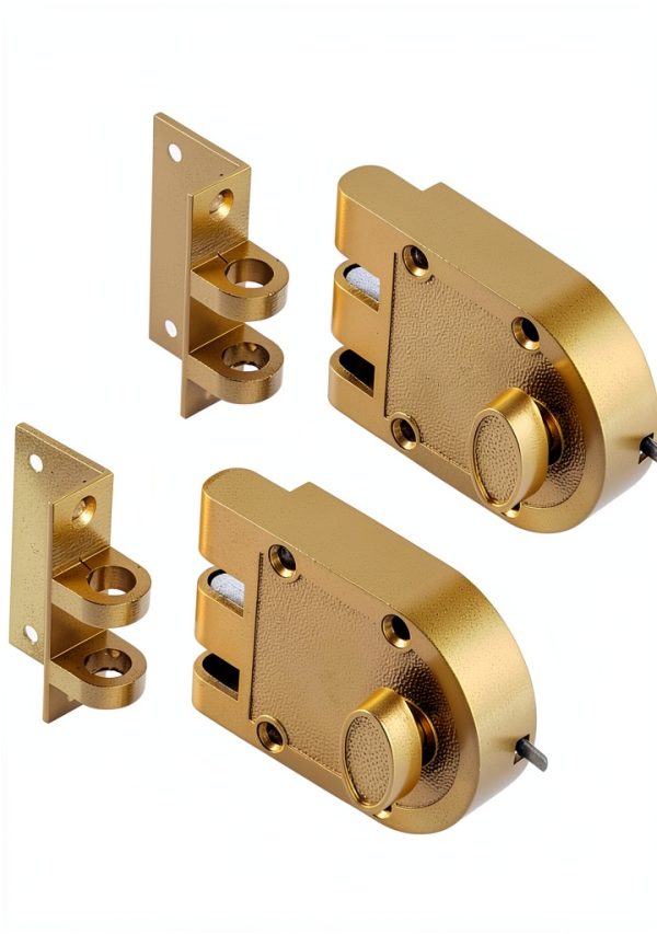 Deadbolt Lock Jimmy Proof Gold Rim Lock with 2 Brass Keys - Commercial-1